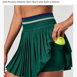 Green Pleated Tennis Skort with Built-in Pocket Shorts